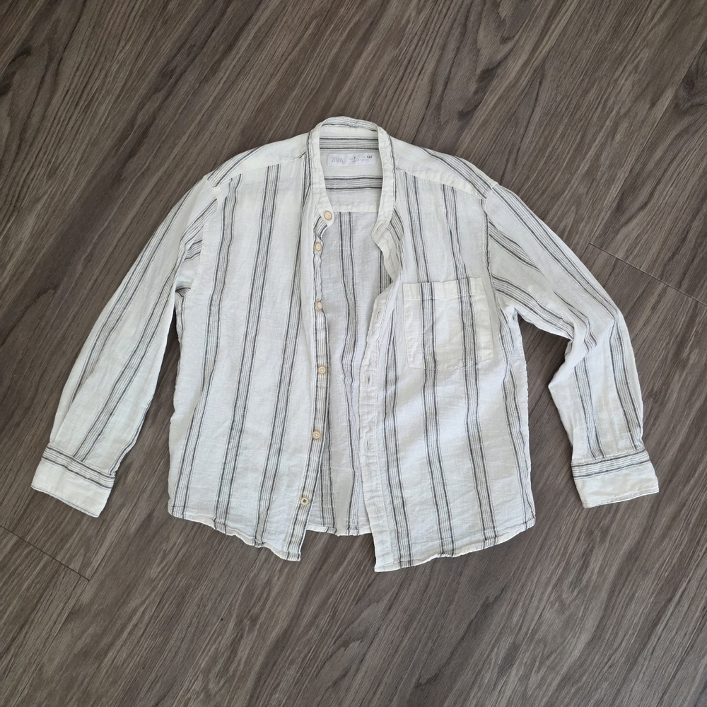 Zara Kids White and Black Striped Button Down Shirt
